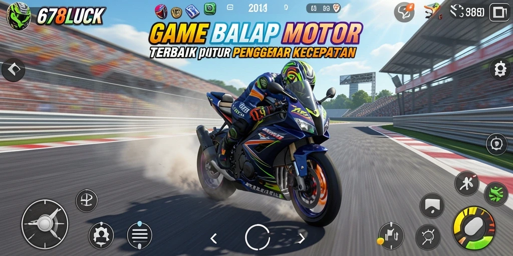 Gameplay seru 678LUCK dengan balapan motor di trek menantang.