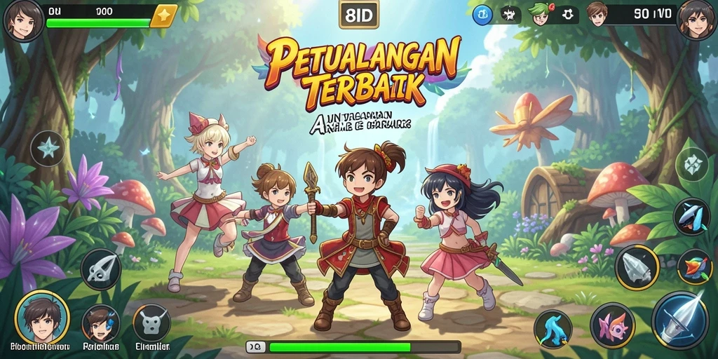 Screenshot utama 8ID menampilkan aksi seru dengan karakter anime.