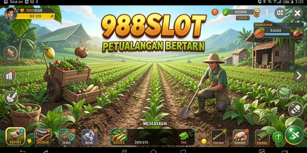 Tampilan gameplay menarik dalam 988SLOT yang menampilkan kebun yang produktif.