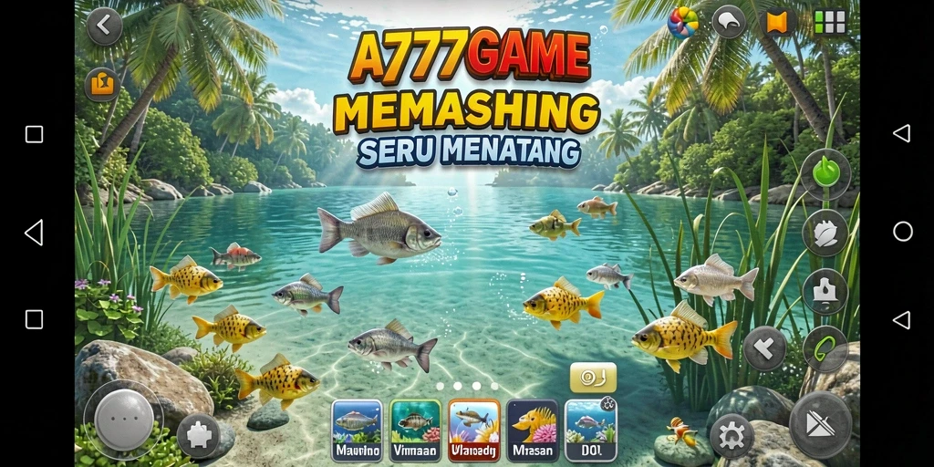Tangkapan layar utama A777GAME dengan gameplay memancing yang menarik.