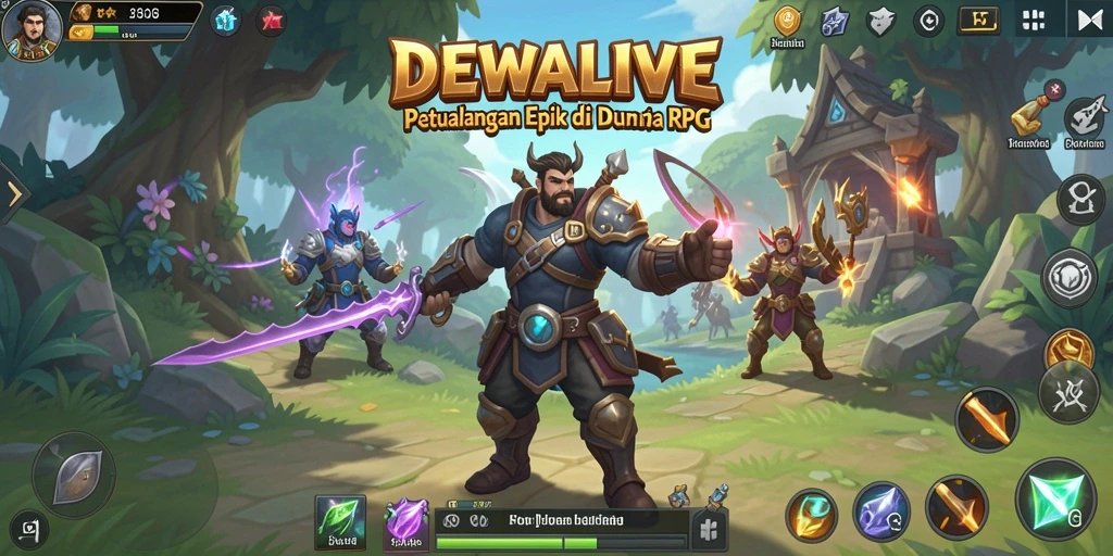 Screenshot DEWALIVE menampilkan pertarungan epik di dunia RPG.