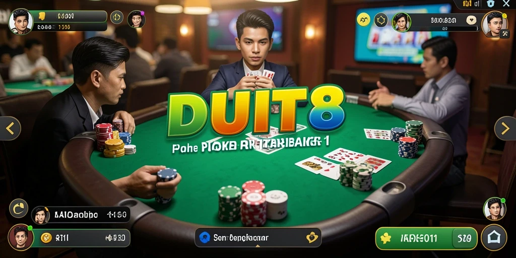Tampilan dinamis gameplay Poker di DUIT8 yang mengasyikkan.