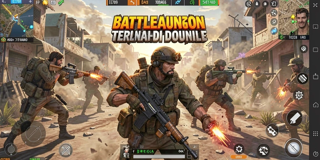 Screenshot gameplay EE789 menampilkan aksi seru pertarungan Battle Royale.