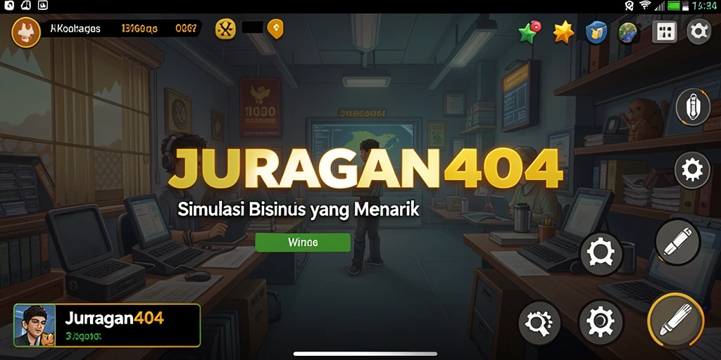 Gameplay menarik dari JURAGAN404 yang menggambarkan simulasi bisnis.