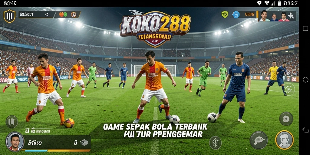 Screenshot dari gameplay KOKO288 menampilkan aksi sepak bola yang mendebarkan.