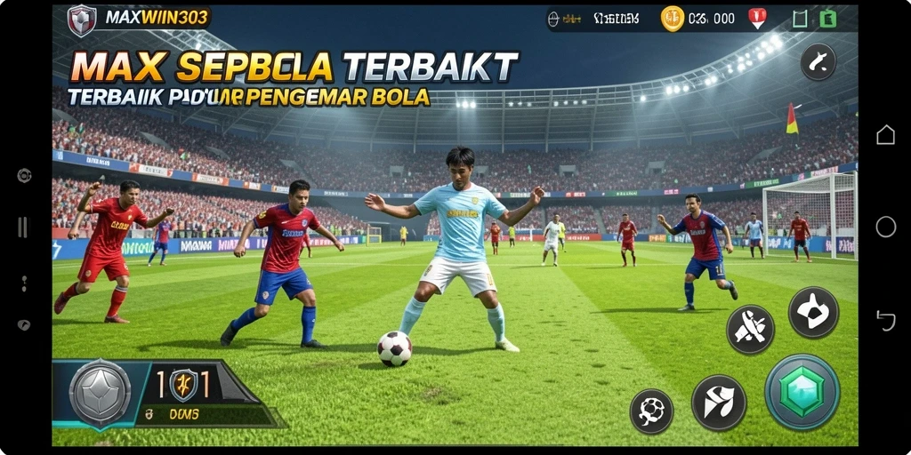 Screenshot gameplay yang mendebarkan dari MAXWIN303, menampilkan aksi sepak bola nyata.