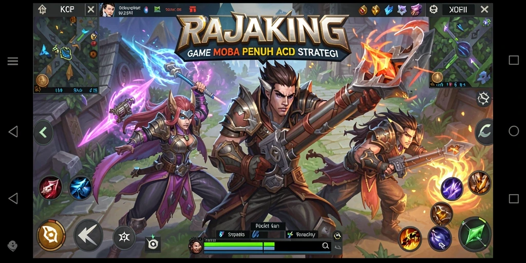 Tampilan aksi seru dalam permainan MOBA RAJAKING.