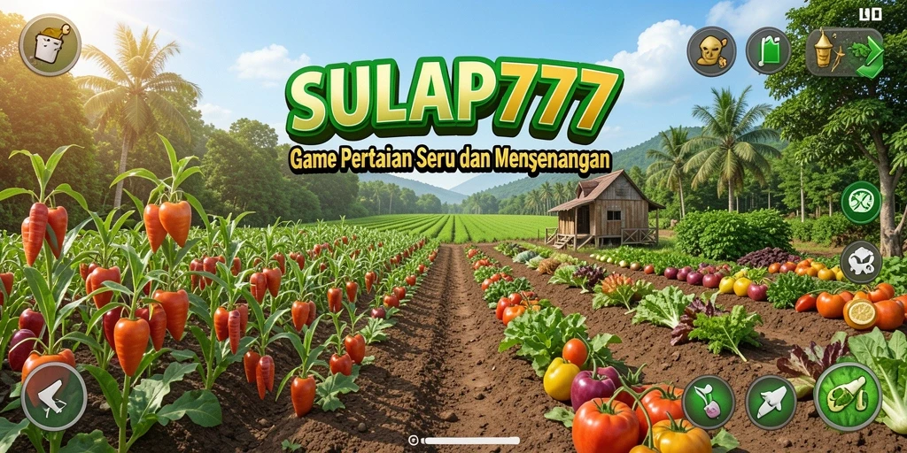 Menampilkan gameplay seru bertani di SULAP777 dengan kebun yang hijau.